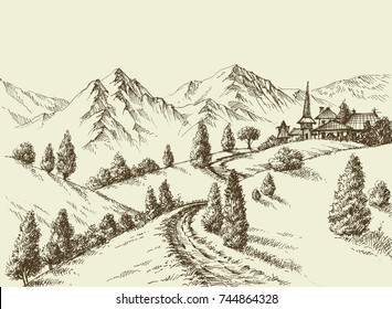 Mountains view, small village in the background