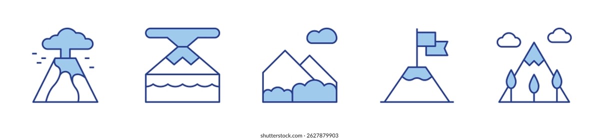 mountains, volcano, conquer, mountain. Mountain Icon vector illustration. Line Duotone style. Editable stroke.