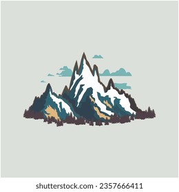 mountains watercolor forest wild nature. vector watercolor mountain range with high peaks against the blue sky. graphics design for wedding invitations and pictures on wall posters art vector