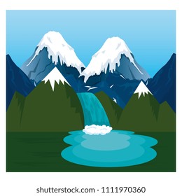 mountains with waterfall scene