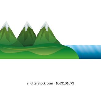 mountains with waterfall and snow scene