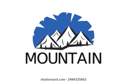 Berge, Wildnis, Minimalist, Sonnenuntergang, Wildtiere, See, Höhe, Design, Logo, Vektorgrafik, Natur, Abenteuer, modern, 