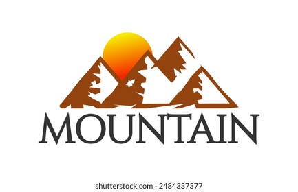  Berge, Wildnis, Minimalist, Sonnenuntergang, Wildtiere, See, Höhe, Design, Logo, Vektorgrafik, Natur, Abenteuer, modern,