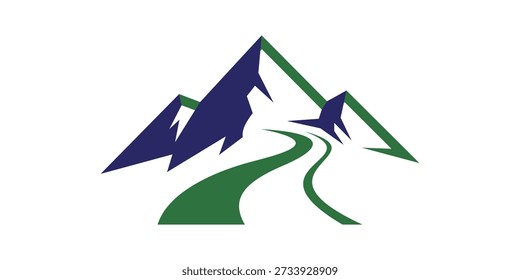  Diseño de logotipos de montañas y carreteras sinuosas, autopistas, ríos y arroyos.