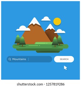Mountains written on a browser search bar