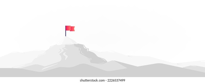 Mountains wtih red flag on peak illustration