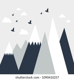 Mountainscape, children's room interior, trendy print, modern nursery room design, childish painting, beautifull landscape 
