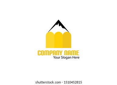 mountain-shaped pencil logo, this logo is black and yellow. This logo can be used for companies, web designs, mugs, stickers, and posters.