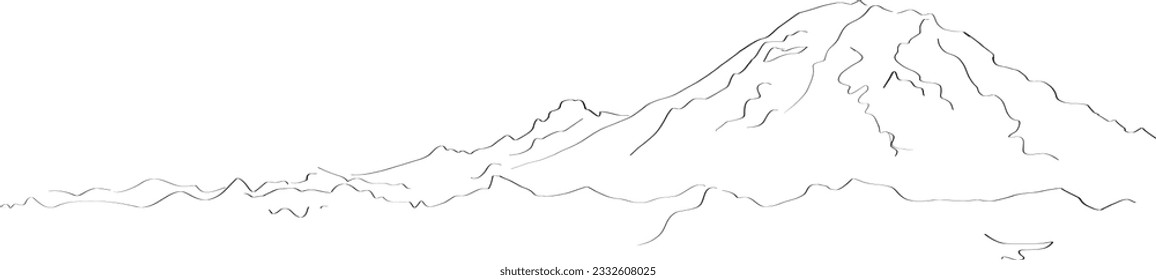 Mountainside hand drawn line drawing illustration