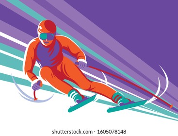 MOUNTAIN-SKIER DOING DOWNHILL FROM THE MOUNTAIN