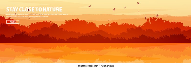 Mountains,lake And Forest Header. Wild Nature Landscape. Travel And Adventure.Panorama. Into The Woods. Horizon Line.Trees,fogfog.