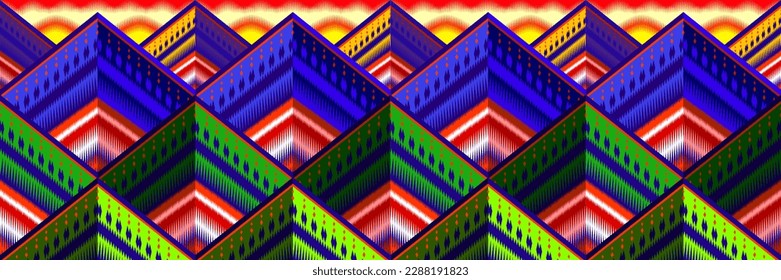 Mountain,Sun,Sunshine geometric ethnic oriental ikat seamless pattern traditional in tribal.For background,carpet,Batik,cover,textile,wallpaper,clothing,wrapping,fabric,Vector illustration.embroidery.