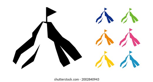 MountainTop, Top, Climb Vector Icon Illustration Black and White Material Set