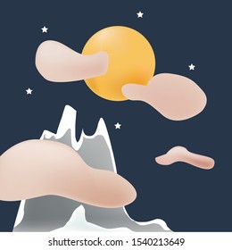 Mountain,Vector Mountain, nighttime,The night sky,The night sky Graphic Design