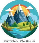 mountain-vector-illustration--symbolic-landscapes Green mountain vector icon  