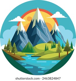 mountain-vector-illustration--symbolic-landscapes Green mountain vector icon  