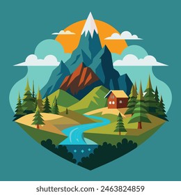 mountain-vector-illustration--symbolic-landscapes Green mountain vector icon  