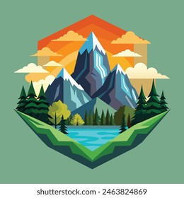 Ilustración-Vector-montaña—simbólico-paisajes Icono verde del Vector de la montaña  