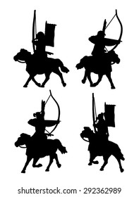 Mounted samurai archers silhouette set