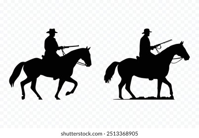 Mounted Shooting Vector Black Silhouette