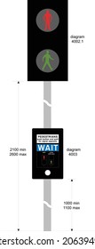 Mounting arrangement for pedestrian signal head to diag 4002 and push button to diag 4003.
Similar arrangements should be used for farside toucan crossings. Diag 4003.8 may be used
instead of diag 400