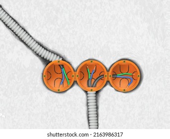 Mounting boxes for sockets with wires. Vector illustration