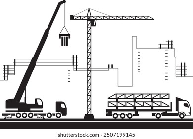 Grúa de montaje en obra – Ilustración vectorial