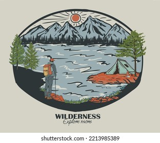 Mounting summer camping artwork for t shirt , sweatshirt, poster, sticker and others. Mountain hiking t-shirt vector design.