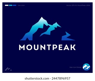 Mountpeak logo. Letters and silhouette of icepeaks. Emblem for sport clothing, equipment for mountain climb.