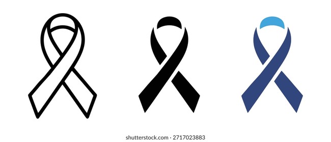 Symbolsatz für die Trauerleiste. Bewusstseinsband, Krebsbandsymbol. Vektorgrafik 