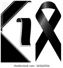 mourning concept with black awareness ribbon and different banners