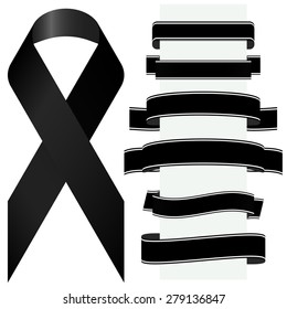 mourning concept with black awareness ribbon and different banners