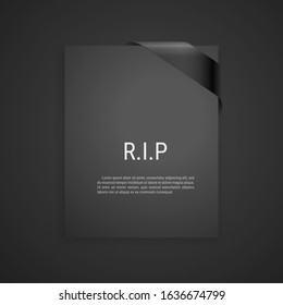 Mourning frame, funeral gray dark card, Diagonal Black Ribbon. Vector modern design element