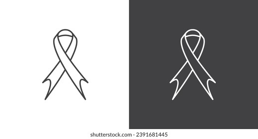 Mourning and melanoma support symbol icon, Black awareness ribbon icon on black and white background. Vector symbol of grief and melanoma. Terrorism. Mourning ribbon icon, symbol of mourning for death