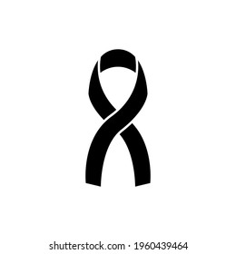 Mourning ribbon, Black awareness ribbon isolated on white background.