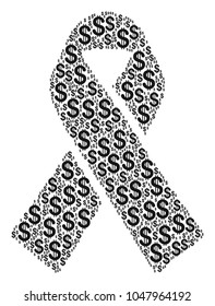 Mourning Ribbon collage of dollars. Vector dollar symbols are organized into mourning ribbon illustration.