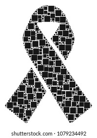 Mourning Ribbon collage icon of square figures and circles in different sizes. Vector items are scattered into mourning ribbon mosaic design concept.