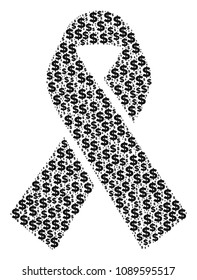 Mourning ribbon composition of dollar symbols and spheric points. Vector money signs are composed into mourning ribbon shape.