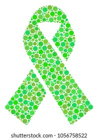 Mourning Ribbon composition of dots in various sizes and green color tinges. Vector dots are united into mourning ribbon collage. Fresh design concept.