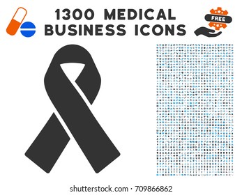 Mourning Ribbon grey vector icon with 1300 healthcare commerce symbols. Clipart style is flat bicolor light blue and gray pictograms.