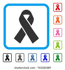 Mourning Ribbon icon. Flat gray pictogram symbol in a light blue rounded squared frame. Black, gray, green, blue, red, orange color additional versions of Mourning Ribbon vector.