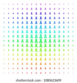 Mourning Ribbon icon rainbow colored halftone pattern. Vector mourning ribbon items arranged into halftone grid with vertical spectrum gradient. Designed for backgrounds, covers and abstract concepts.