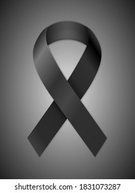 Mourning ribbon on a black background. Vector illustration.