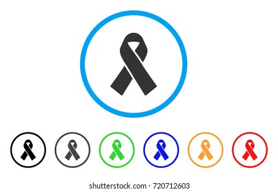 Mourning Ribbon rounded icon. Style is a flat mourning ribbon gray symbol inside light blue circle with black, gray, green, blue, red, orange variants. Vector designed for web and software interfaces.