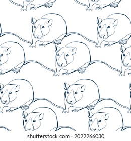 Maus-Tier-Kunstlinie, Vektorgrafik des modernen nahtlosen Musters, weiß 
