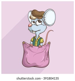 Mouse animal character sitting in the pocket - vector poster prin illustration