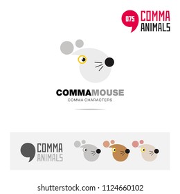 Mouse animal concept icon set and modern brand identity logo template and app symbol based on comma sign