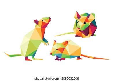 Mouse Animal Set in Colorful Polygonal low poly. Mouse mice Icon in Colorful abstract. Vector of Mouse collection