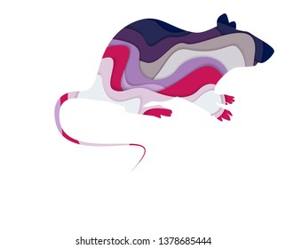 Mouse animal sign in paper cut style. Symbol for year 2020 by chinese traditional horoscope. Rat animal vector Illustration isolated on white background.