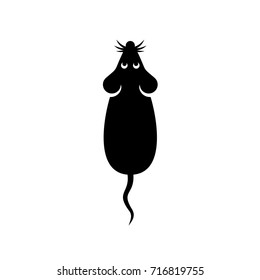 Mouse Animal Top View Black Silhouette. With Eyes, Ears And Whiskers.